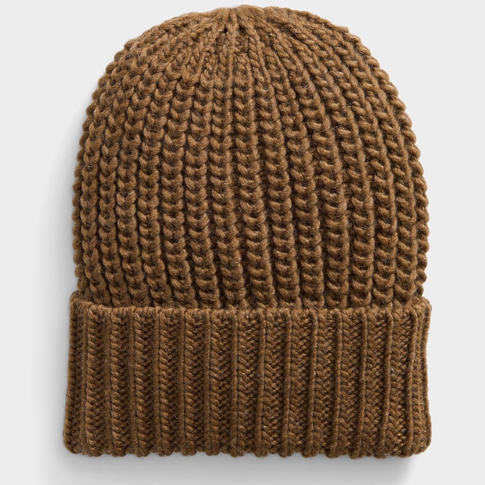 Khaki brown touch of wool chunky hat tuque beanie made in Italy NWT